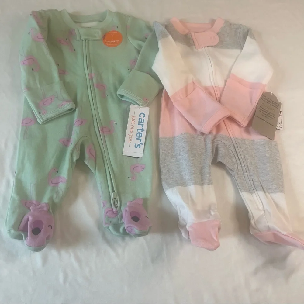 Bundle Newborn Baby Girl Sleepers Carter’s Honest Baby Organic Cotton Footies NB